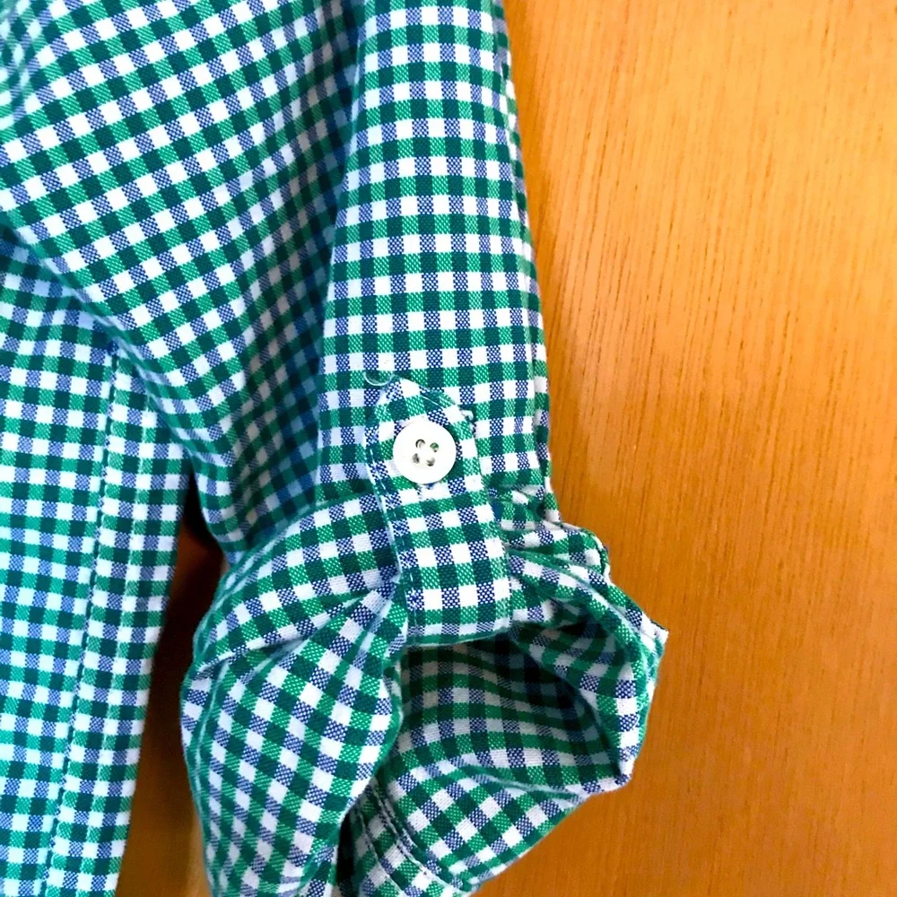GAP Kids long-sleeve button-down gingham shirt size medium, green blue white